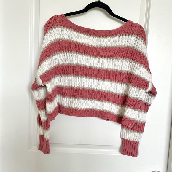 American Eagle Cropped Striped Knit Boxy Sweater - Picture 3 of 6